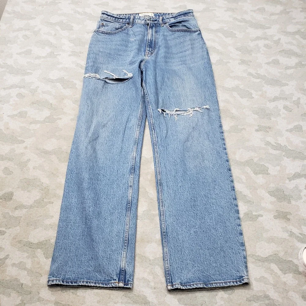 Abercrombie & Fitch Jeans Women 30/10R Blue Distressed Denim Whiskered Relaxed